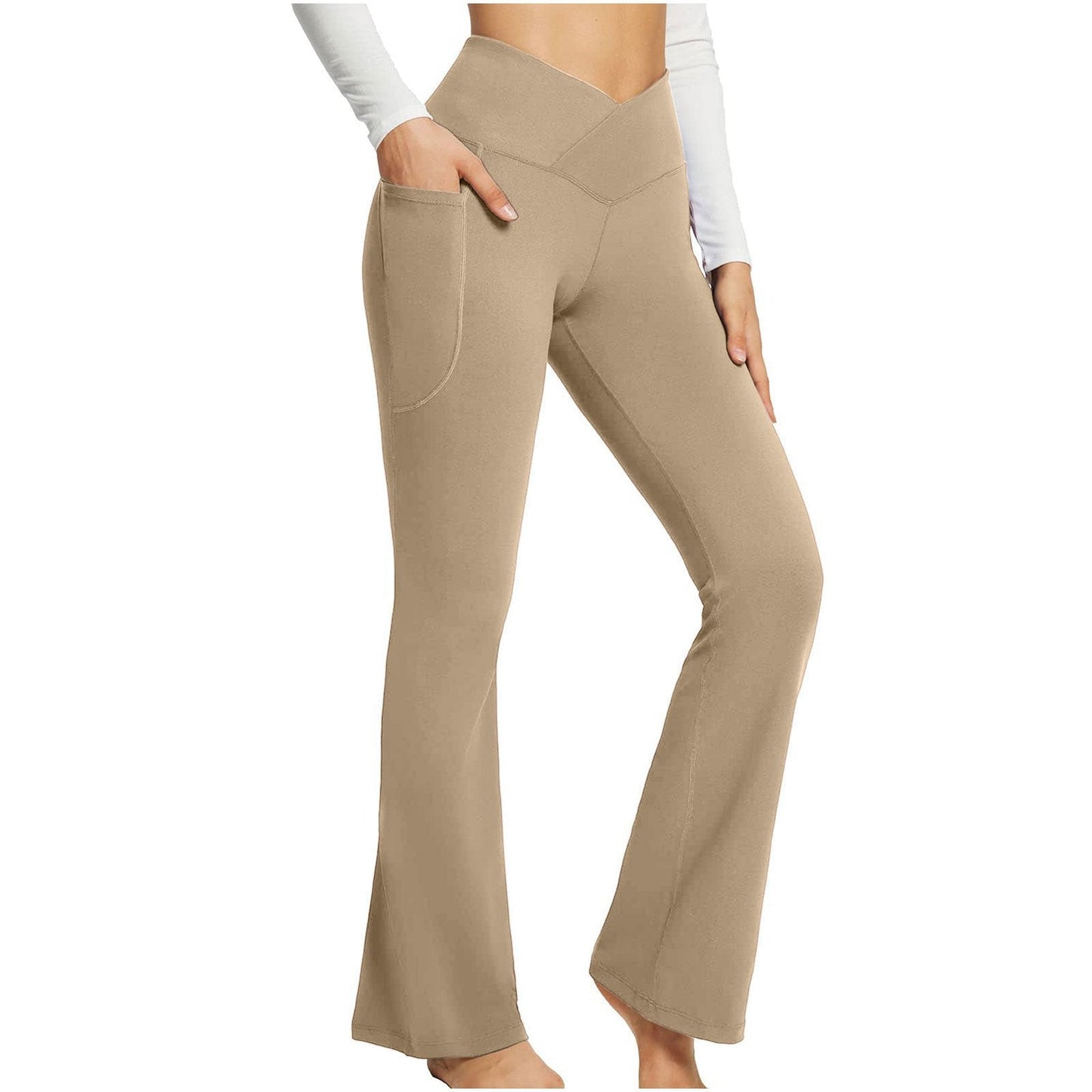 Naotstore - High Waisted Lift Butt Flare Yoga Leggings With Pockets