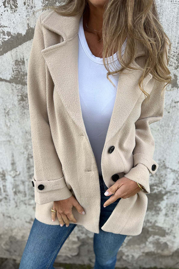 Naotstore - Women Solid Color Buttons Tailored Collar Long Sleeve Elegant Casual Autumn Jacket