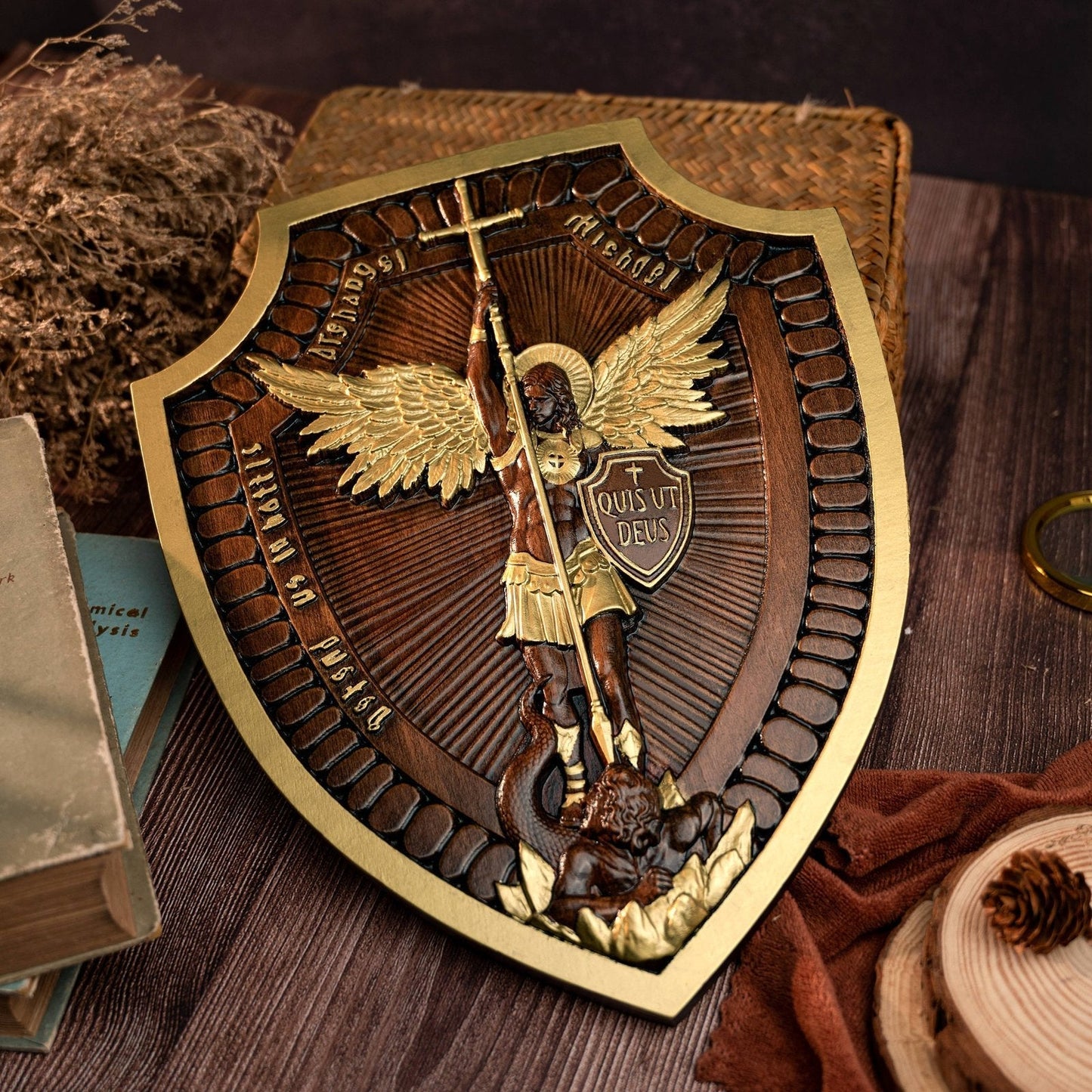 Naotstore - Shield Archangel Michael solid wood carving gift