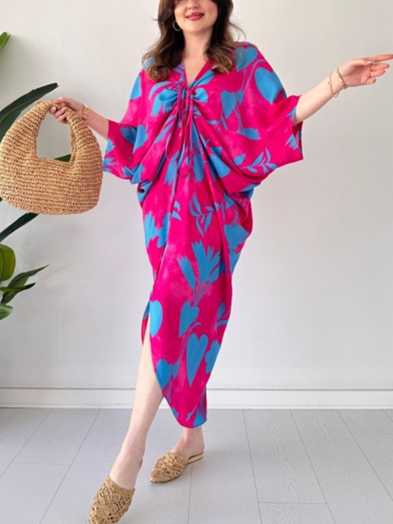🎉🔥LAST DAY 51% OFF🔥Fashion Printed Bat Sleeve V-Neck Dress