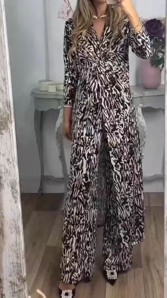 š„Specials this week - Soft texture casual all-in-one long-sleeved slim V-neck long top and straight trousers two-piece set - naotstore
