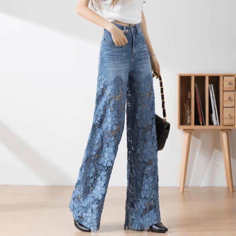 šHottest recommendations - Handmade Hollow Lace Patchwork Jeans - naotstore