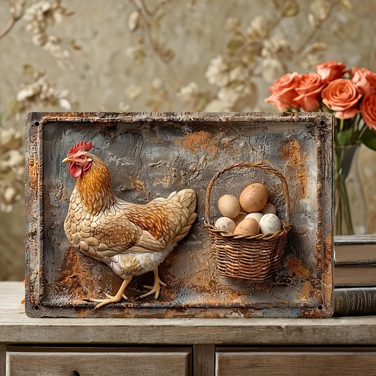 Naotstore - Vintage Chicken & Fresh Eggs Metal Sign - Rustic Wall Decor