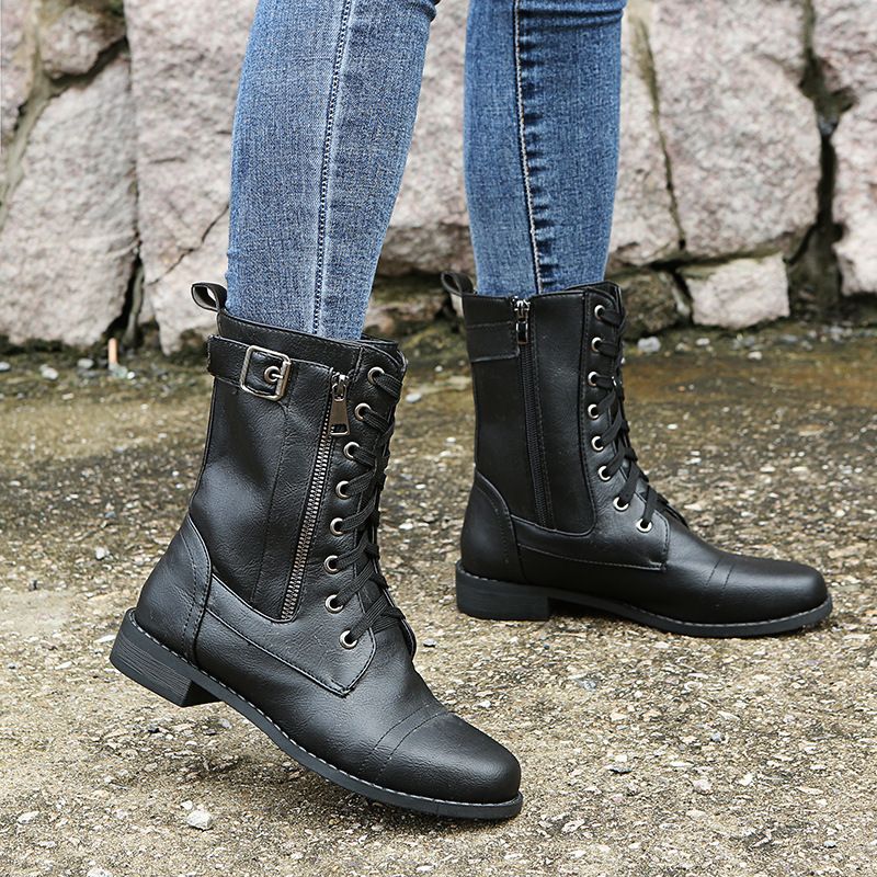 Naotstore - Women's Round Toe Side Zipper Leather Orthopedic Boots
