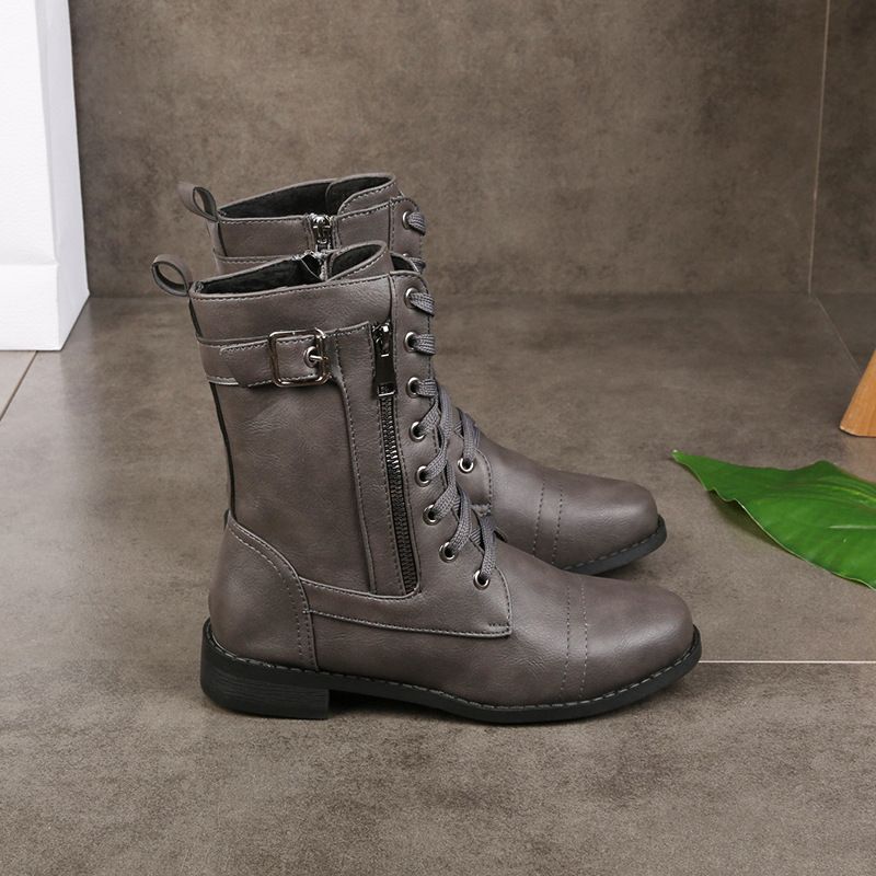 Naotstore - Women's Round Toe Side Zipper Leather Orthopedic Boots