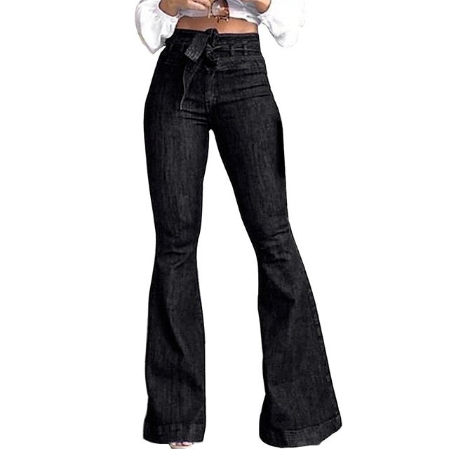 Naotstore - Women High Waist Bandage Wide Leg Denim Jeans