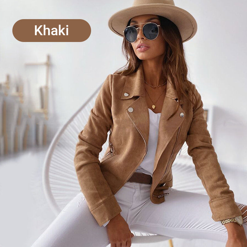 Naotstore - Women's Faux Suede Biker Jacket