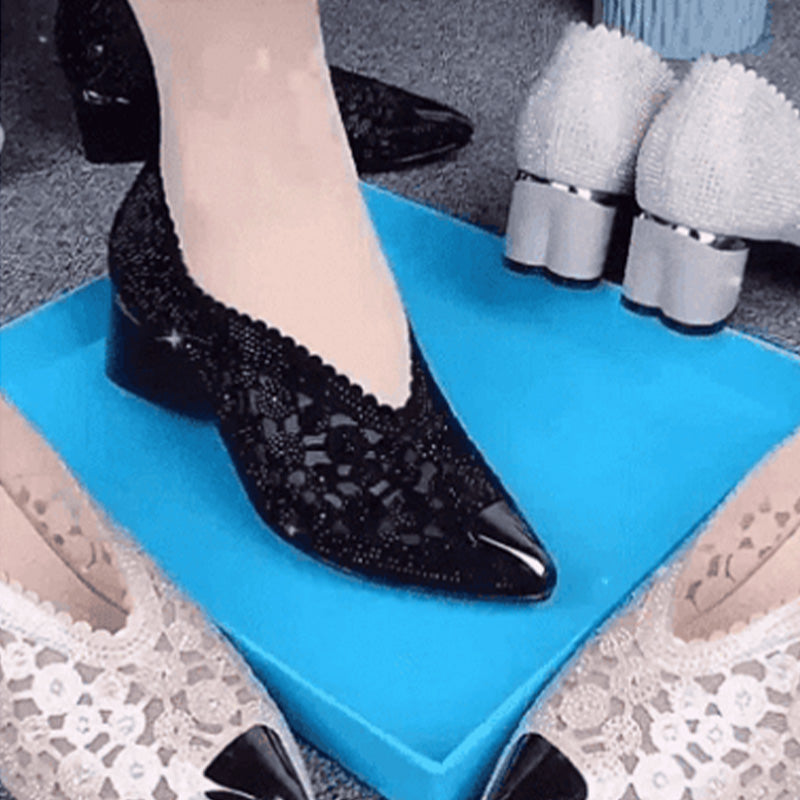 Naotstore - Hollow mesh sandals with rhinestone and chunky heel