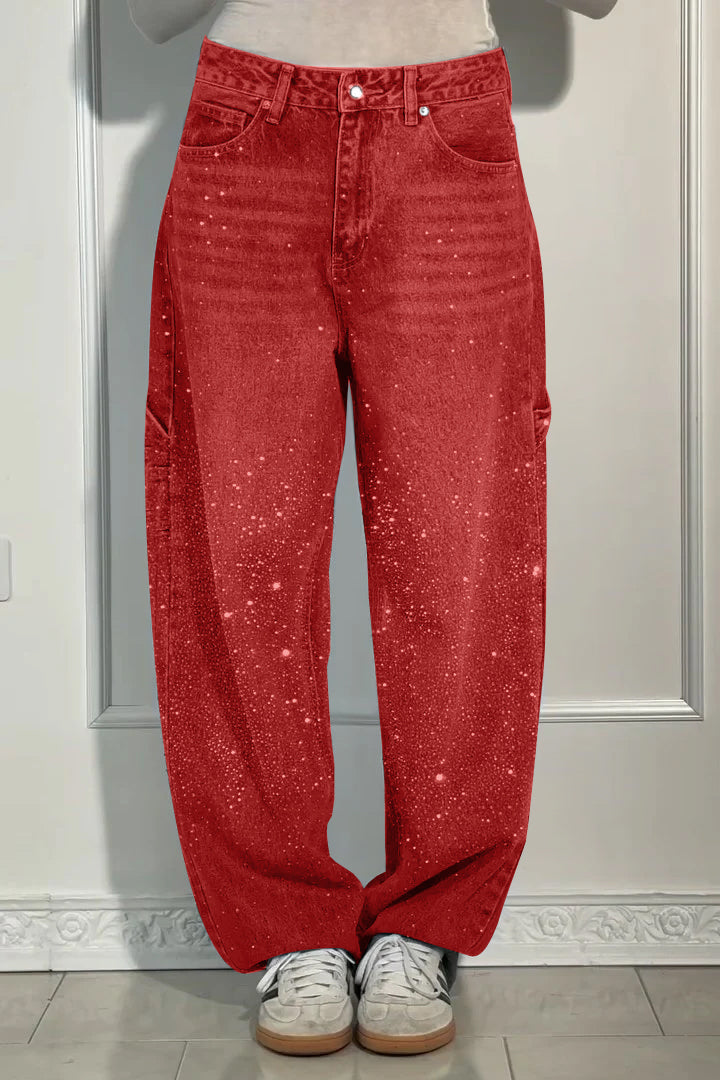 Naotstore - Women's Casual Rhinestone Loose Harem Jeans
