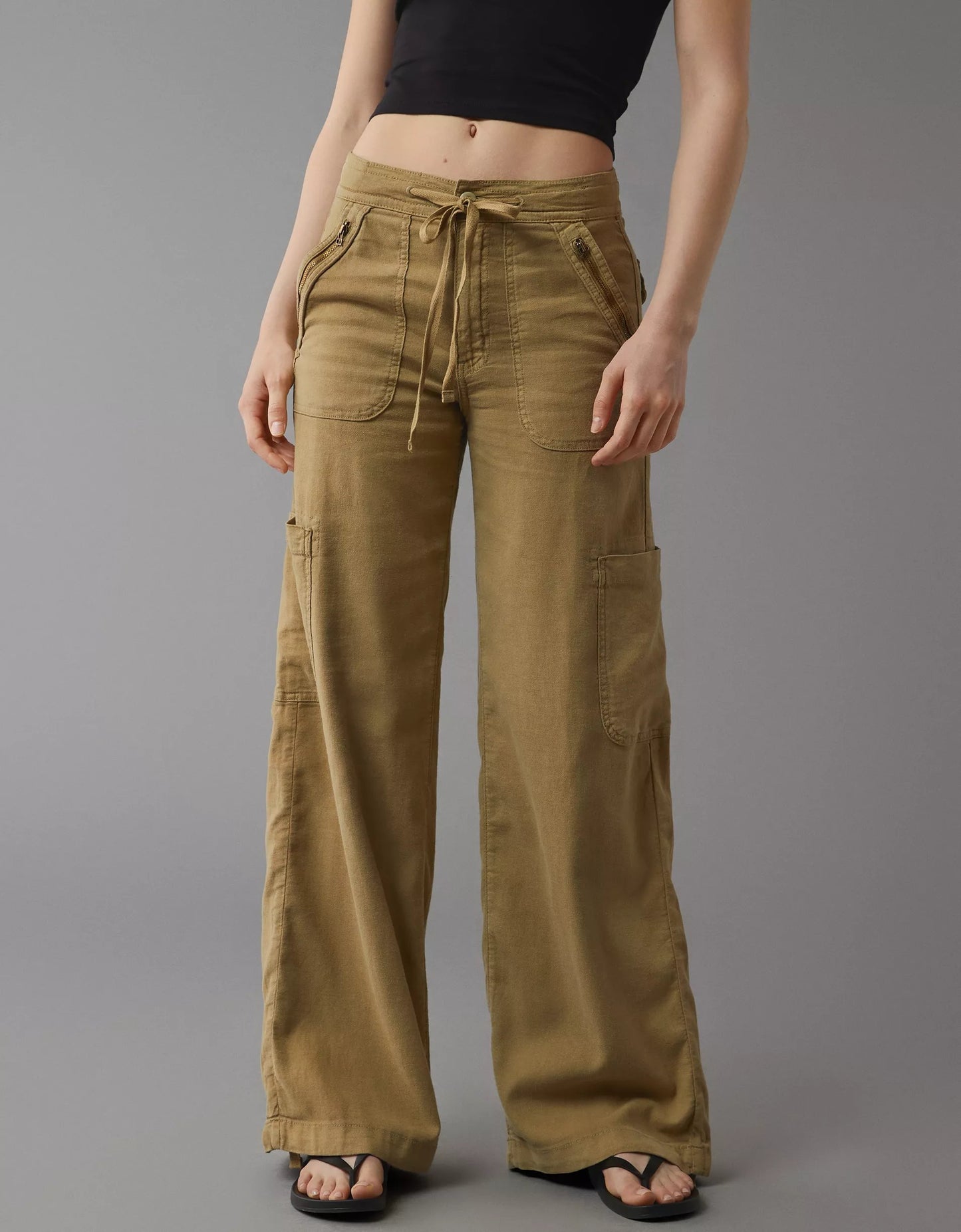 Naotstore - Linen-Blend Wide-Leg Cargo Pant