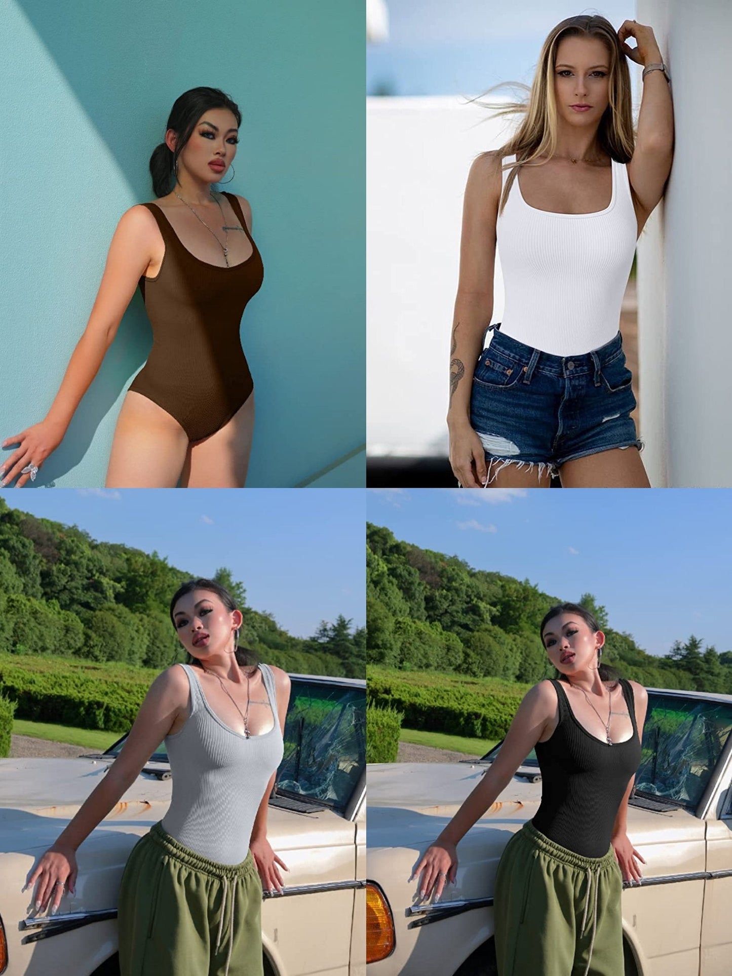 Naotstore - U-neck sleeveless tank top bodysuits