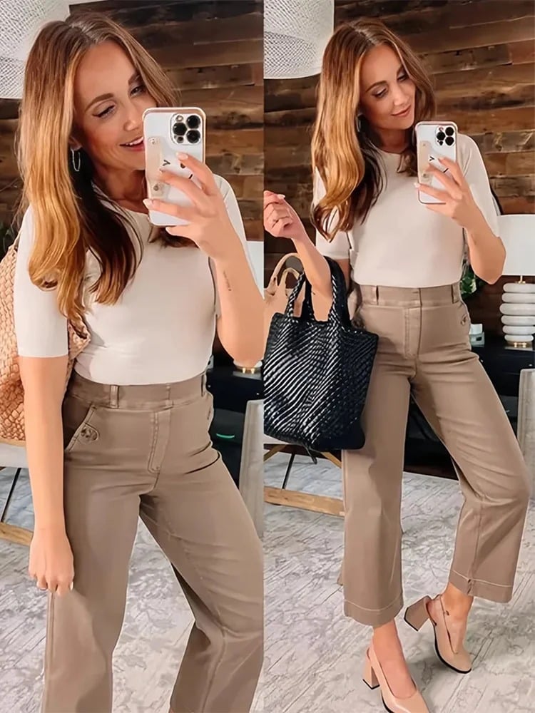 đLast day! đ„Special sale -Tummy Control Twill Cropped Wide Leg Pant - naotstore
