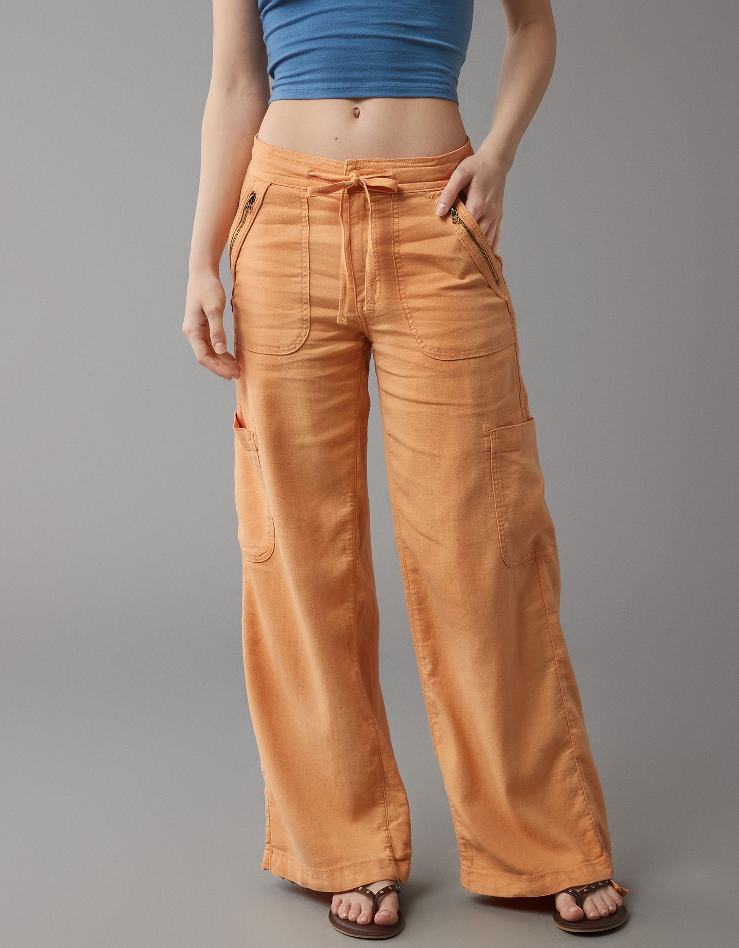 Naotstore - Linen-Blend Wide-Leg Cargo Pant