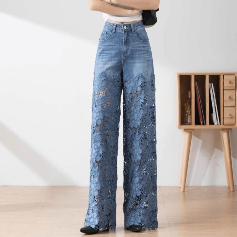 šHottest recommendations - Handmade Hollow Lace Patchwork Jeans - naotstore