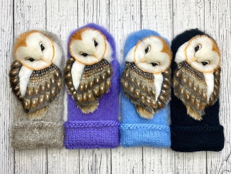 Naotstore - Hand Knitted Wool Nordic Mittens with Owls
