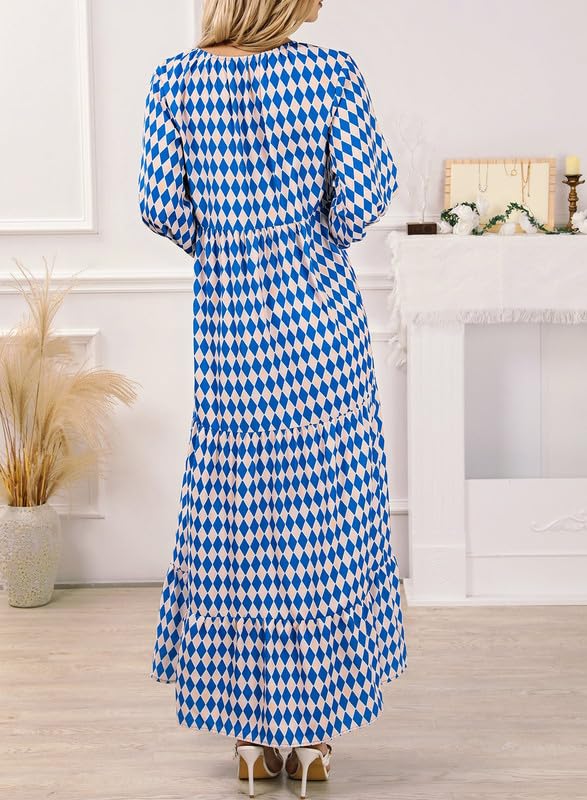 Naotstore - Women's Puff Sleeve Floral Boho Maxi Dress