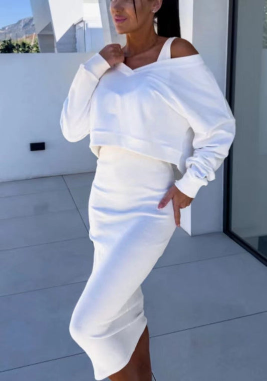 Naotstore - Vest Dress and V-Neck Sweatshirt Set