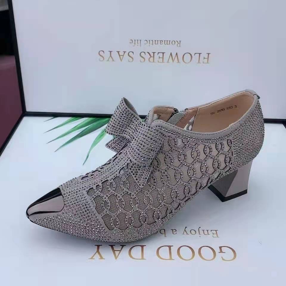 Rhinestone hollow chunky heel shoes and new belt buckle solid color plus size women's sandals