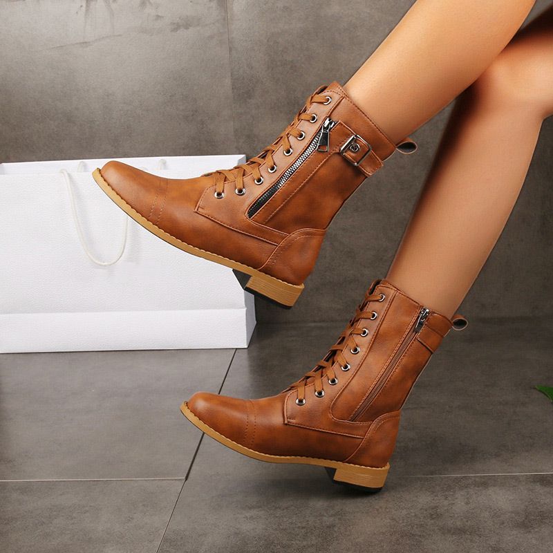 Naotstore - Women's Round Toe Side Zipper Leather Orthopedic Boots