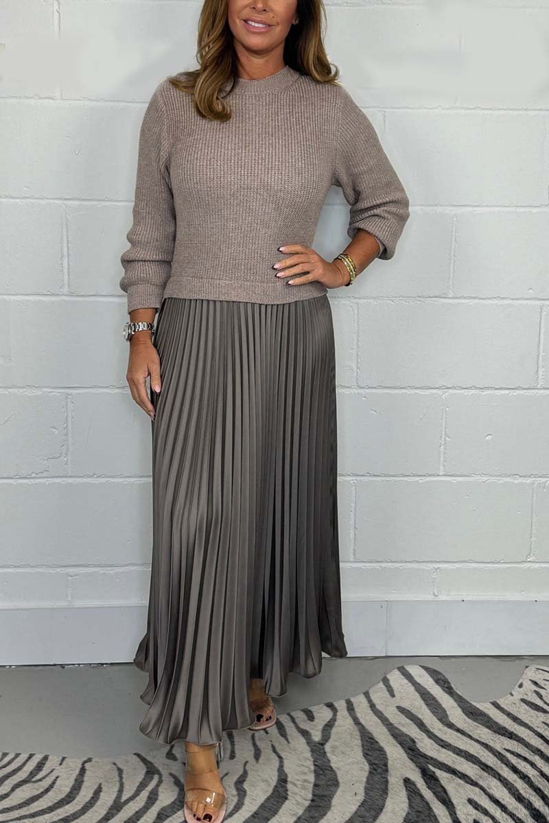 Naotstore - Women’s Stylish and Elegant Round-neck Pleated Dress