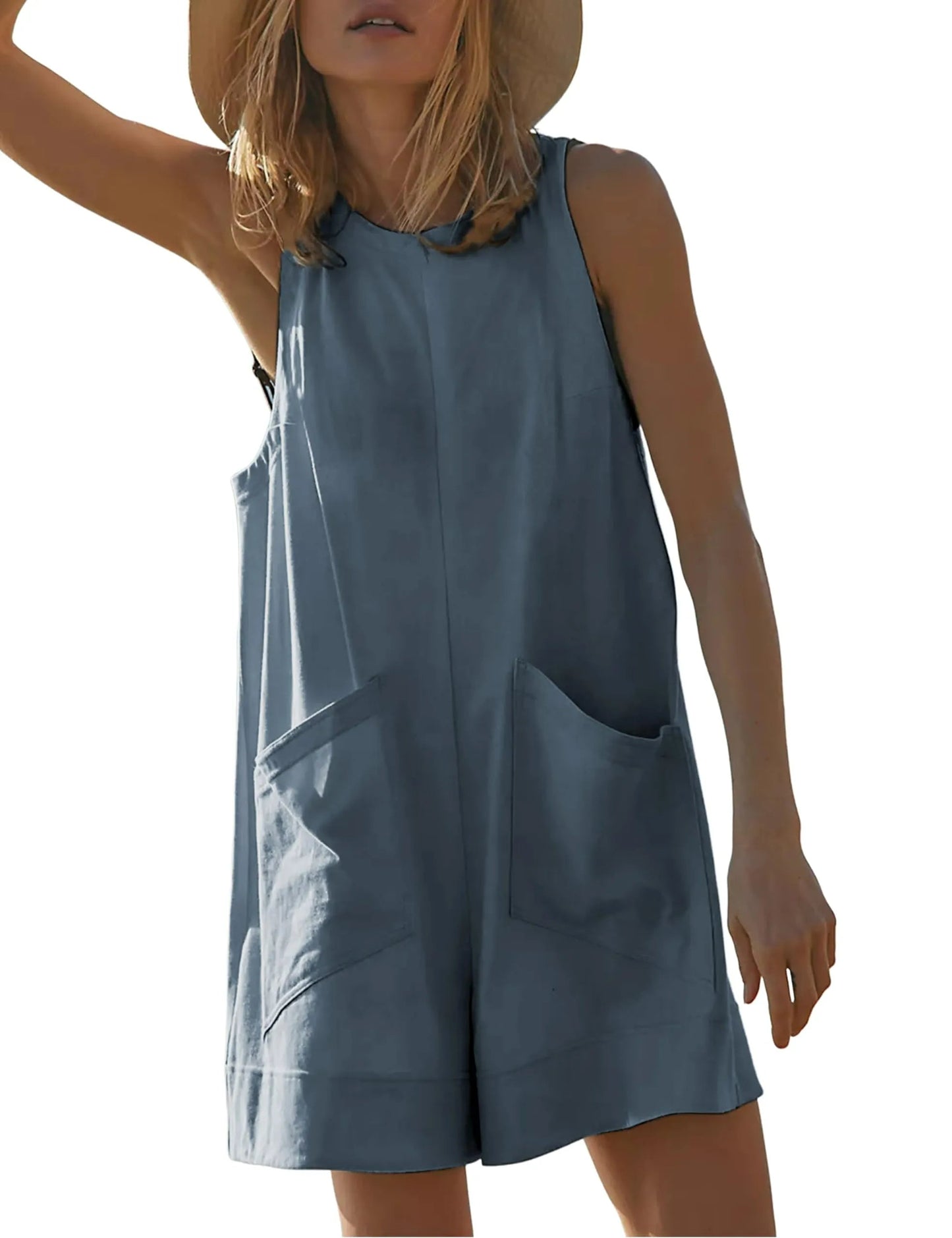 Naotstore - Women's Casual Jumpsuit Stretch Sleeveless Shorts Jumpsuit