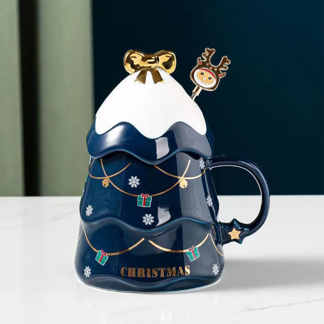 Naotstore - Christmas Tree Mug With Lid Spoon