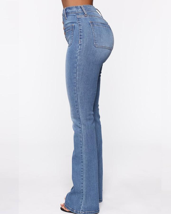 Naotstore - Button Fly Booty Shaping High Waist Flare Jeans