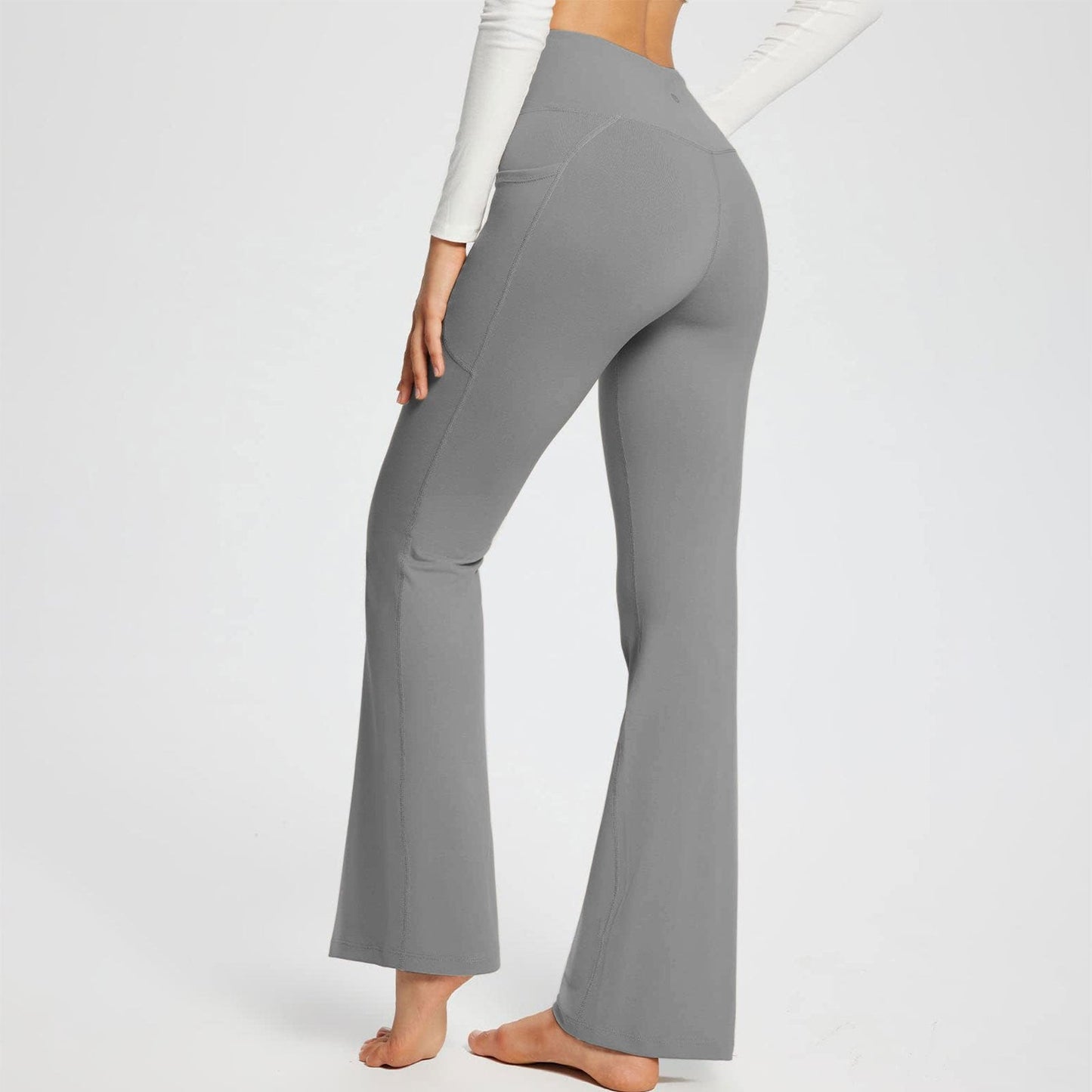 Naotstore - High Waisted Lift Butt Flare Yoga Leggings With Pockets