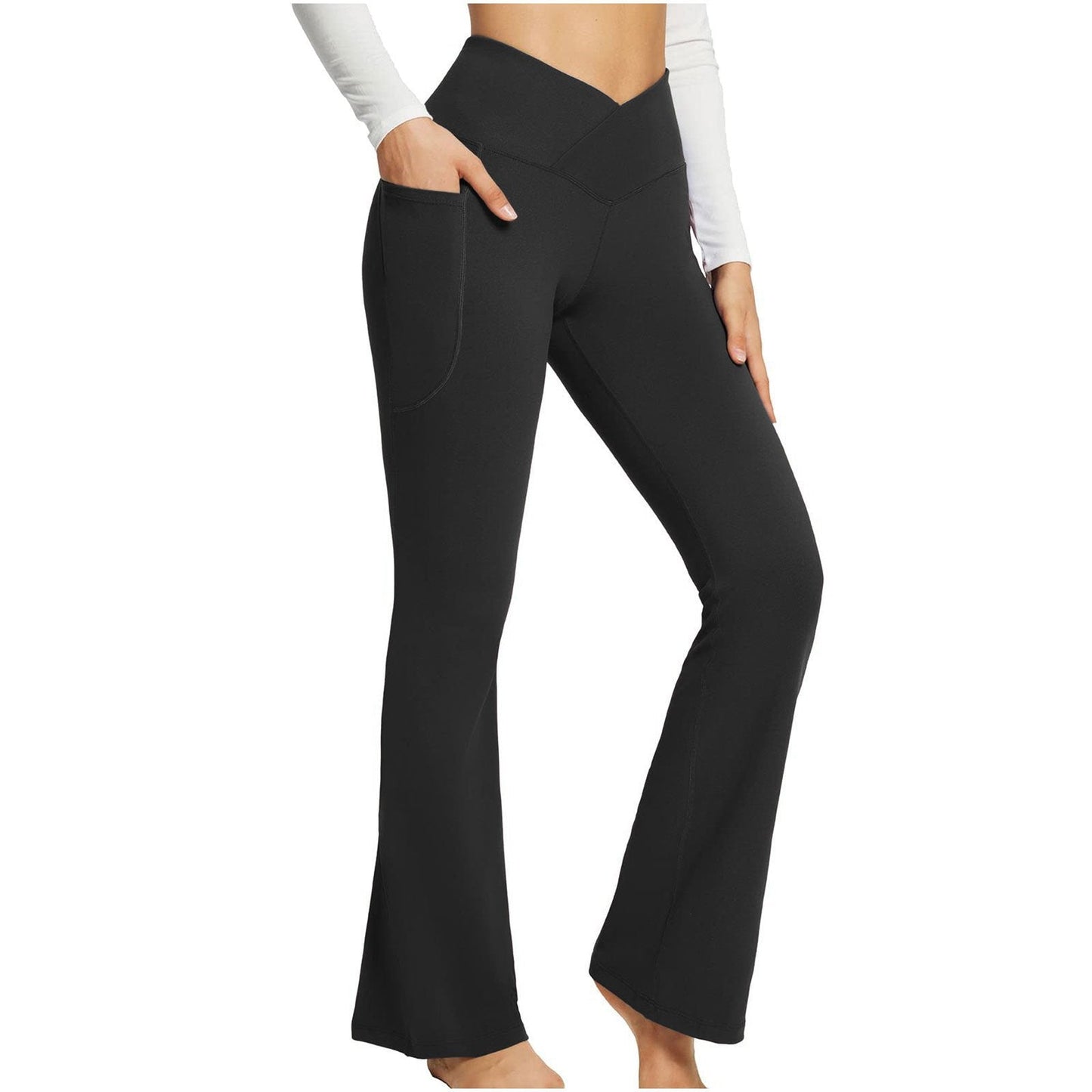 Naotstore - High Waisted Lift Butt Flare Yoga Leggings With Pockets