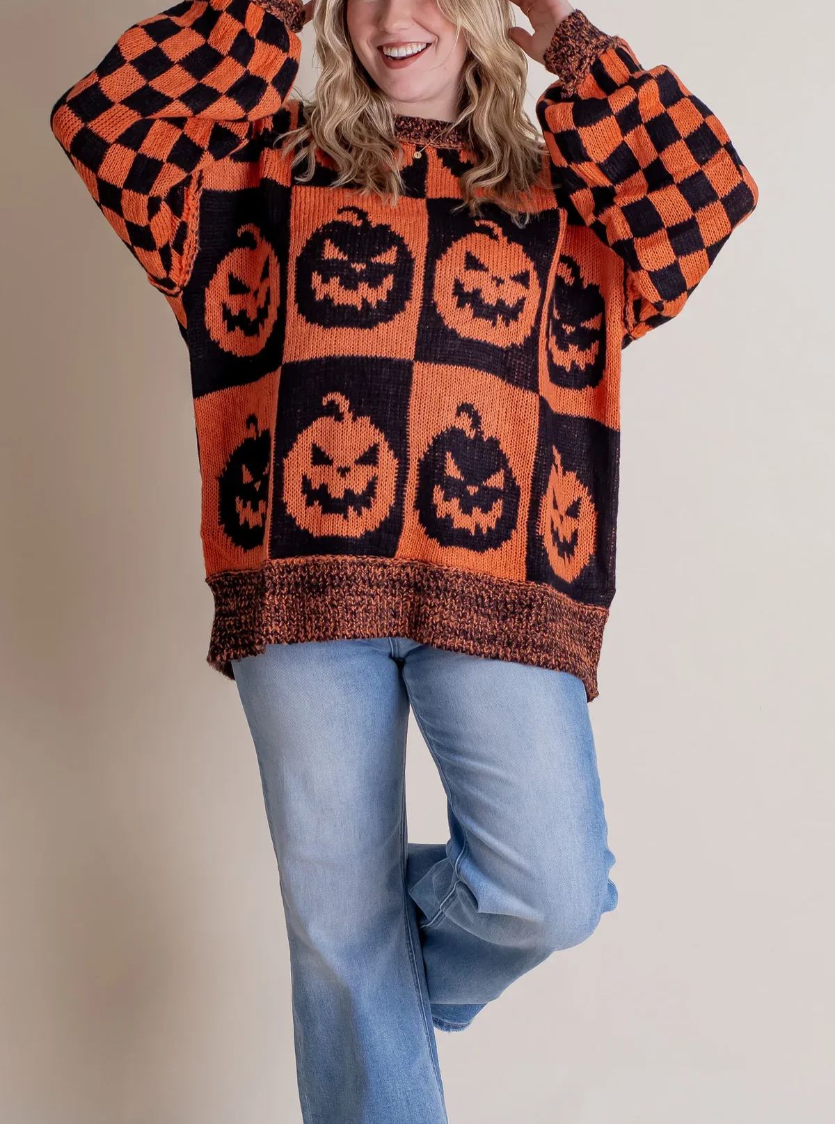 Naotstore - Women's Halloween Checkered Sweater