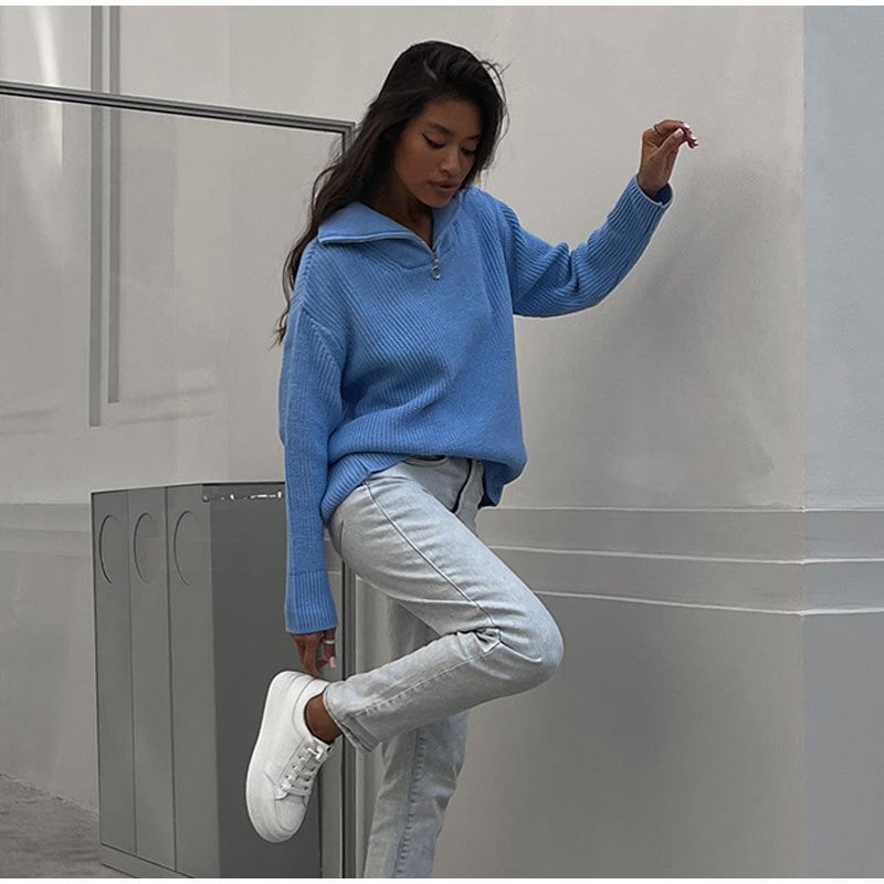 Naotstore - Zip-up Lapel Sweater