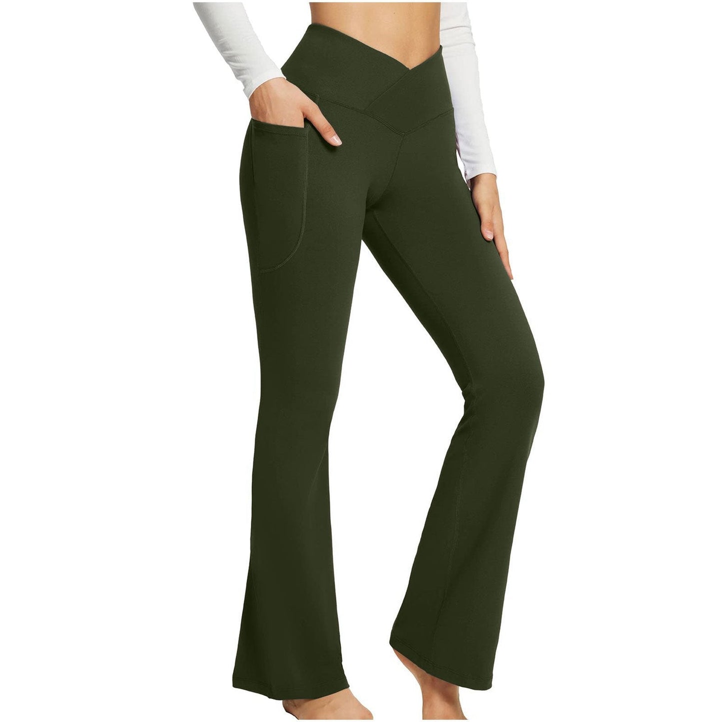 Naotstore - High Waisted Lift Butt Flare Yoga Leggings With Pockets