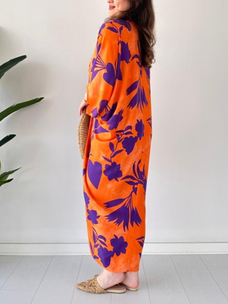 🎉🔥LAST DAY 51% OFF🔥Fashion Printed Bat Sleeve V-Neck Dress