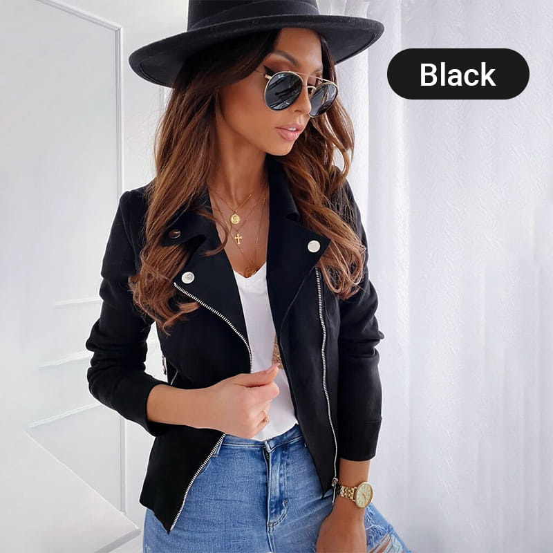 Naotstore - Women's Faux Suede Biker Jacket
