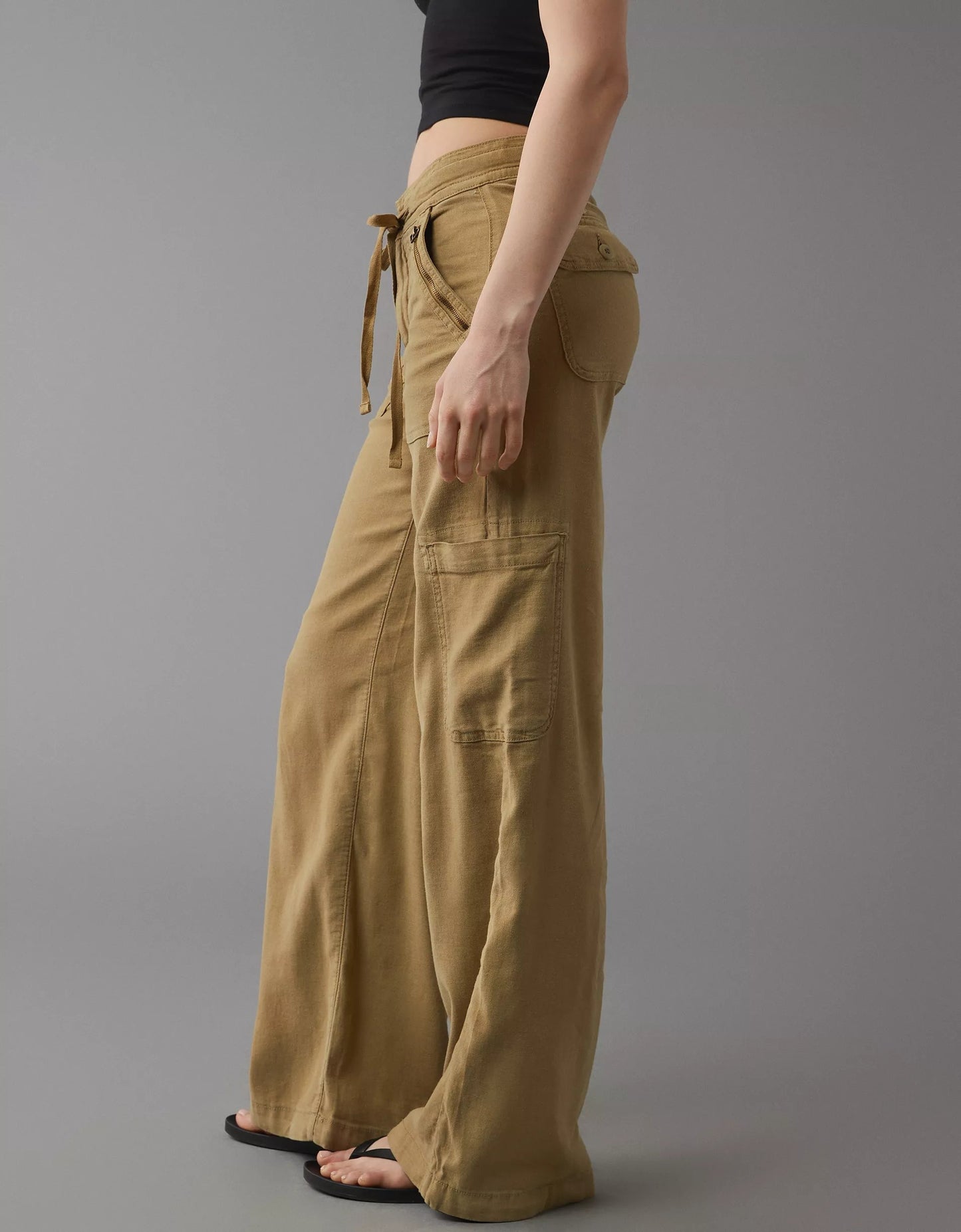 Naotstore - Linen-Blend Wide-Leg Cargo Pant
