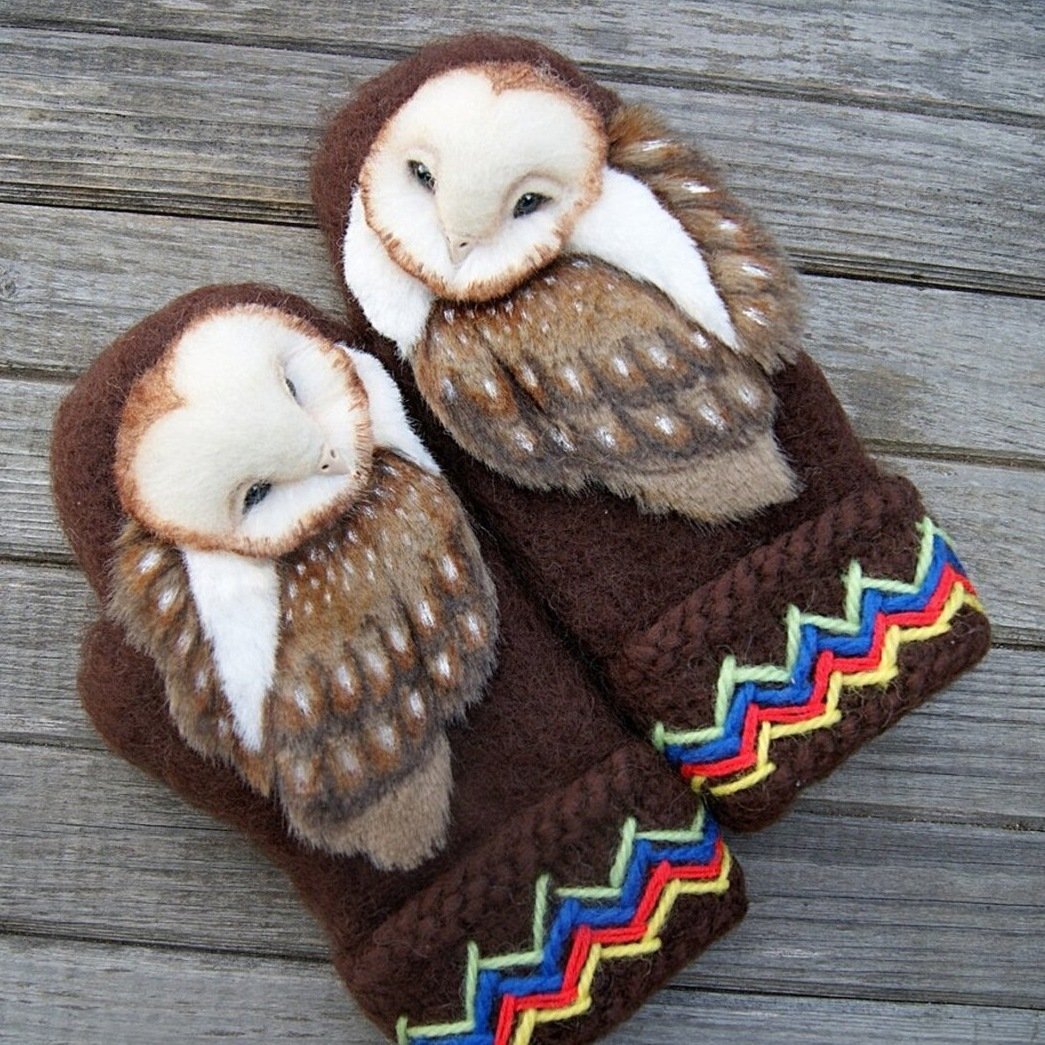 Naotstore - Hand Knitted Wool Nordic Mittens with Owls