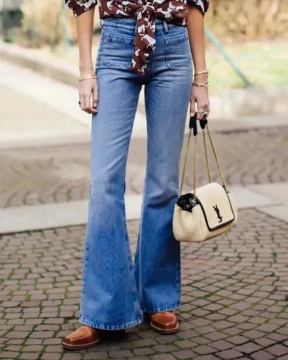 Naotstore - Button Fly Booty Shaping High Waist Flare Jeans