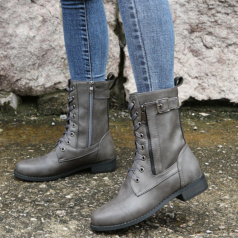 Naotstore - Women's Round Toe Side Zipper Leather Orthopedic Boots