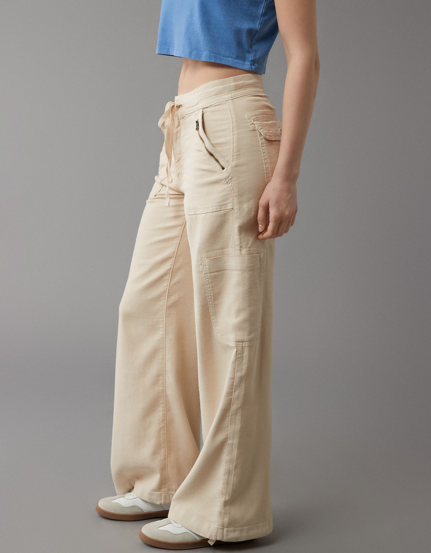 Naotstore - Linen-Blend Wide-Leg Cargo Pant