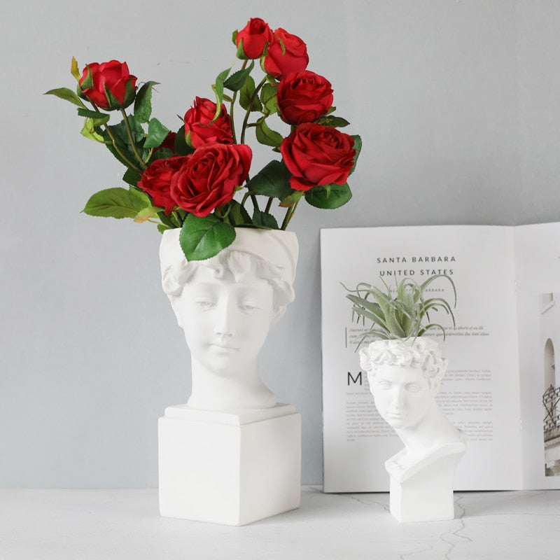 Naotstore - High Renaissance Vase David Flower Portrait Resin Vases Art David Statue Makeup Brush