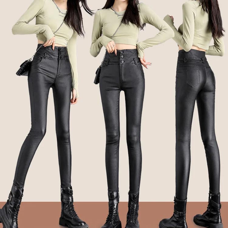 Naotstore - Nice Gift! 3-button Quilted Matte Leather Leggings for Women