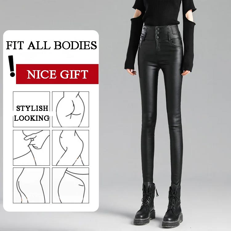 Naotstore - Nice Gift! 3-button Quilted Matte Leather Leggings for Women