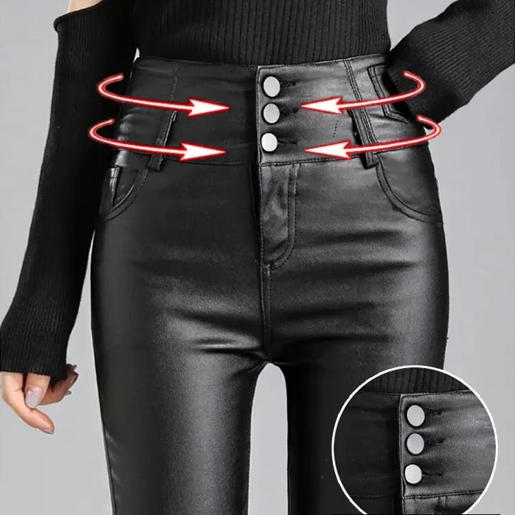 Naotstore - Nice Gift! 3-button Quilted Matte Leather Leggings for Women