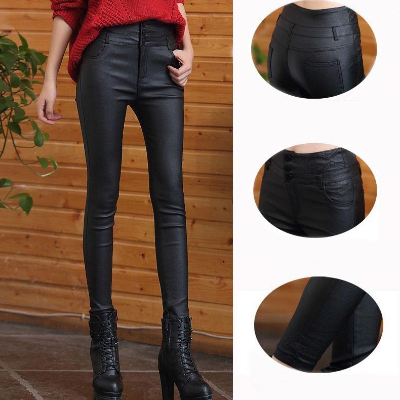 Naotstore - Nice Gift! 3-button Quilted Matte Leather Leggings for Women