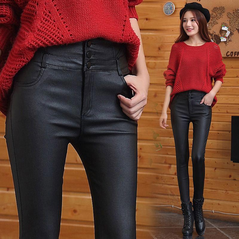 Naotstore - Nice Gift! 3-button Quilted Matte Leather Leggings for Women