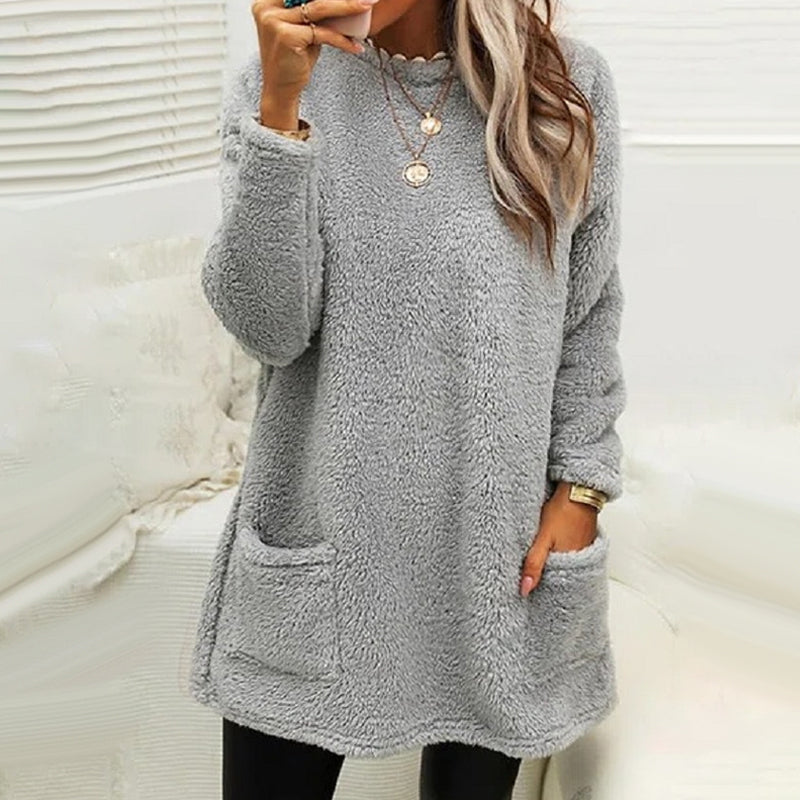 🔥Last day! 💥Special sale - Pocket Crew Neck Casual Warm Long Sleeve T-Shirt Dress - naotstore