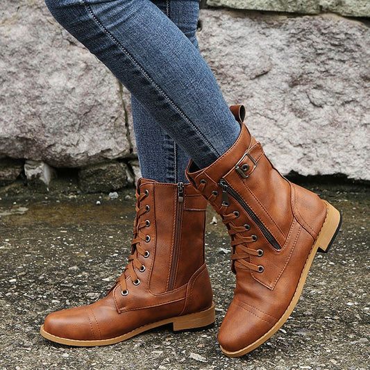 Naotstore - Women's Round Toe Side Zipper Leather Orthopedic Boots