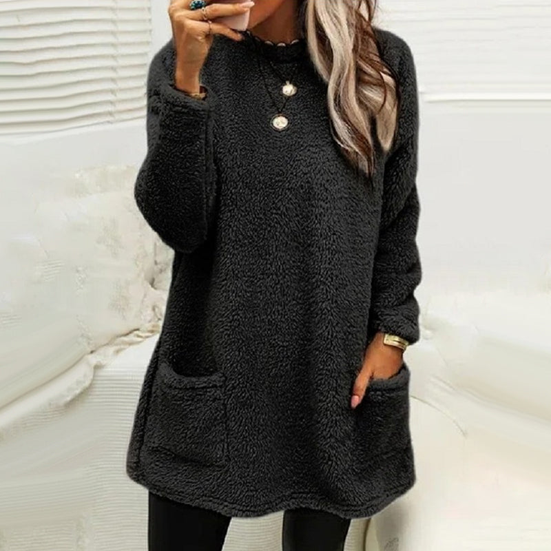 🔥Last day! 💥Special sale - Pocket Crew Neck Casual Warm Long Sleeve T-Shirt Dress - naotstore