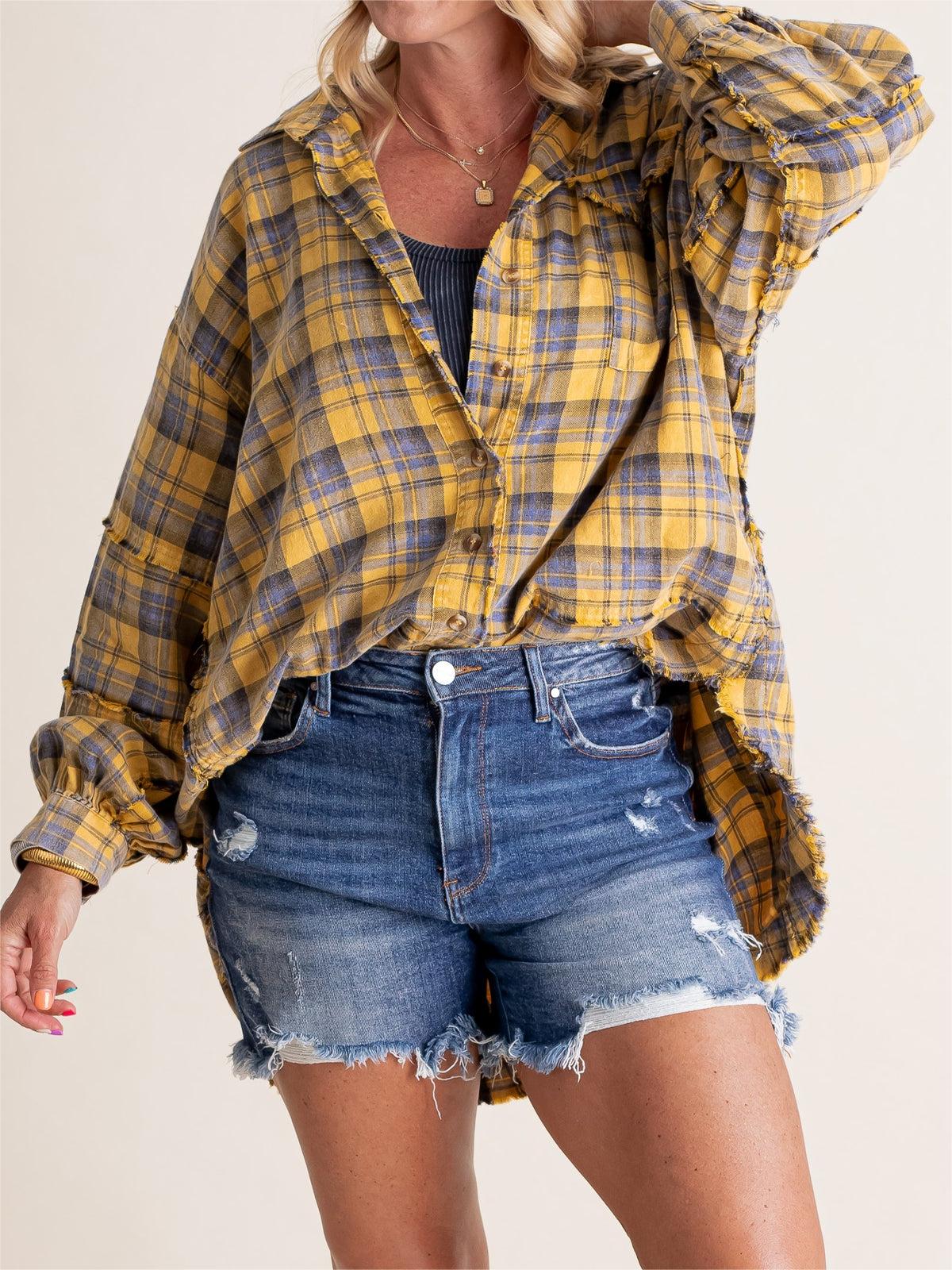 👚Last day! 💥Special sale - Women's Seams Raw Edge Washed Oversized Shirt Jacket with Pockets - naotstore