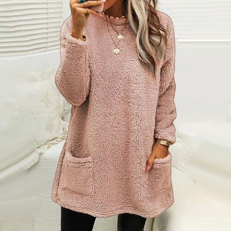 🔥Last day! 💥Special sale - Pocket Crew Neck Casual Warm Long Sleeve T-Shirt Dress - naotstore